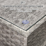 WAROOM Outdoor PE Wicker Coffee Table - Patio Rattan Garden Side End Tea Table with Glass Top Furniture, Grey WAROOM