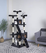 Go Pet Club 72" Tall Cat Tree Tower with Cat Condos - Large Cat Tree - Cat Tower for Indoor Cats - Play Scratch Hide Climb Activity Furniture with Toy - Black Go Pet Club
