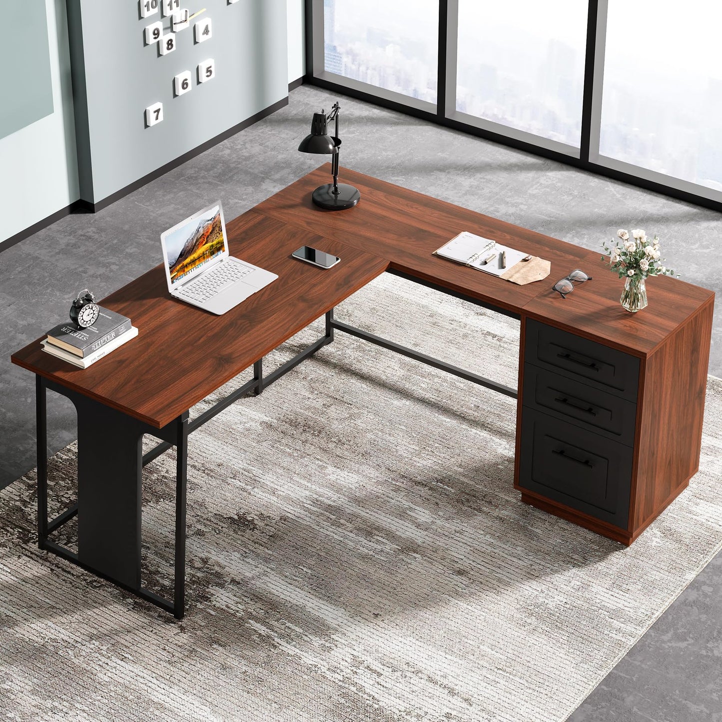 Tribesigns L-Shaped Computer Desk with Drawers, 55" Office Desk with File Drawer Storage, L-Shaped Corner Desk PC Desk Study Writing Table Workstation for Home Office - WoodArtSupply