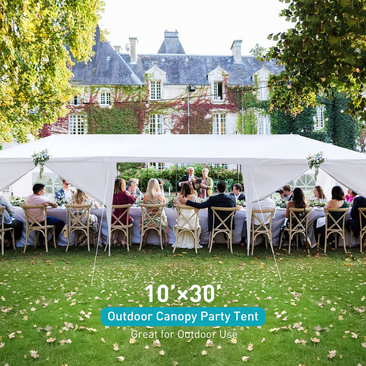 10'x30' Outdoor Party Tent, Large Tents for Parties, Wedding, Birthday, White Canopy Tent with 8 Removable Sidewalls & Transparent Windows, Outside Gazebo Event Tent for Backyard, Patio and Garden BNSPLY