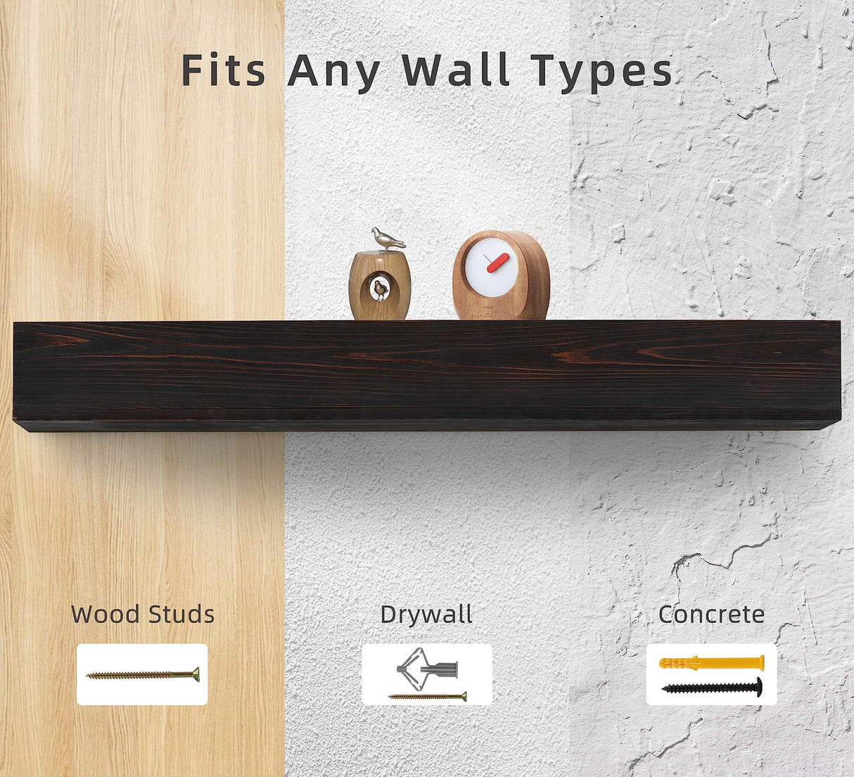 60" Rustic Wood Fireplace Mantel | Wall-Mounted & Floating Shelf for Home Decor Mederlo