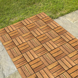 Solid Wood Interlocking Flooring Tiles (Pack of 10, 12" x 12"). Solid Wood Acacia Deck Tiles Interlocking Outdoor, Patio Tiles Outdoor Interlocking Waterproof All Weather 12" x 12" RAKYTO