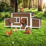 DWVO Solid Wood Chicken Coop for 4-6 Chickens, Outdoor Wooden Chicken Run Pen with 2 Nesting Boxes, Poultry Cage Rabbit Hutch Duck Coop Hen House w Weatherproof Roof & Removable Tray, Brown DWVO