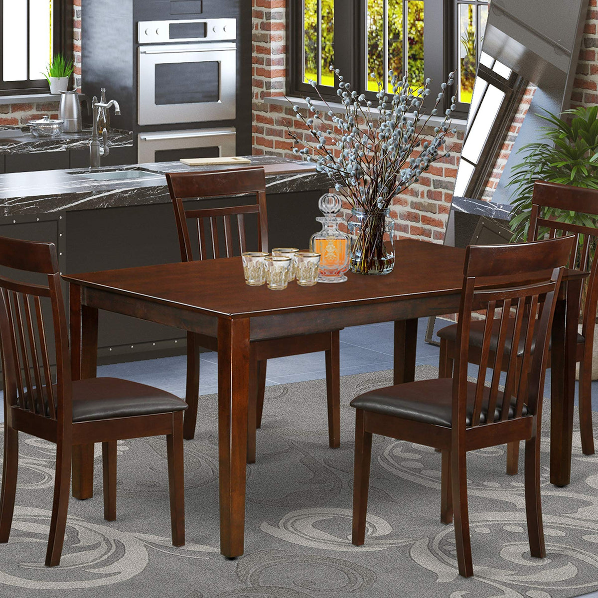 East West Furniture CAP5S-MAH-LC 5 Piece Kitchen Set Includes a Rectan ...