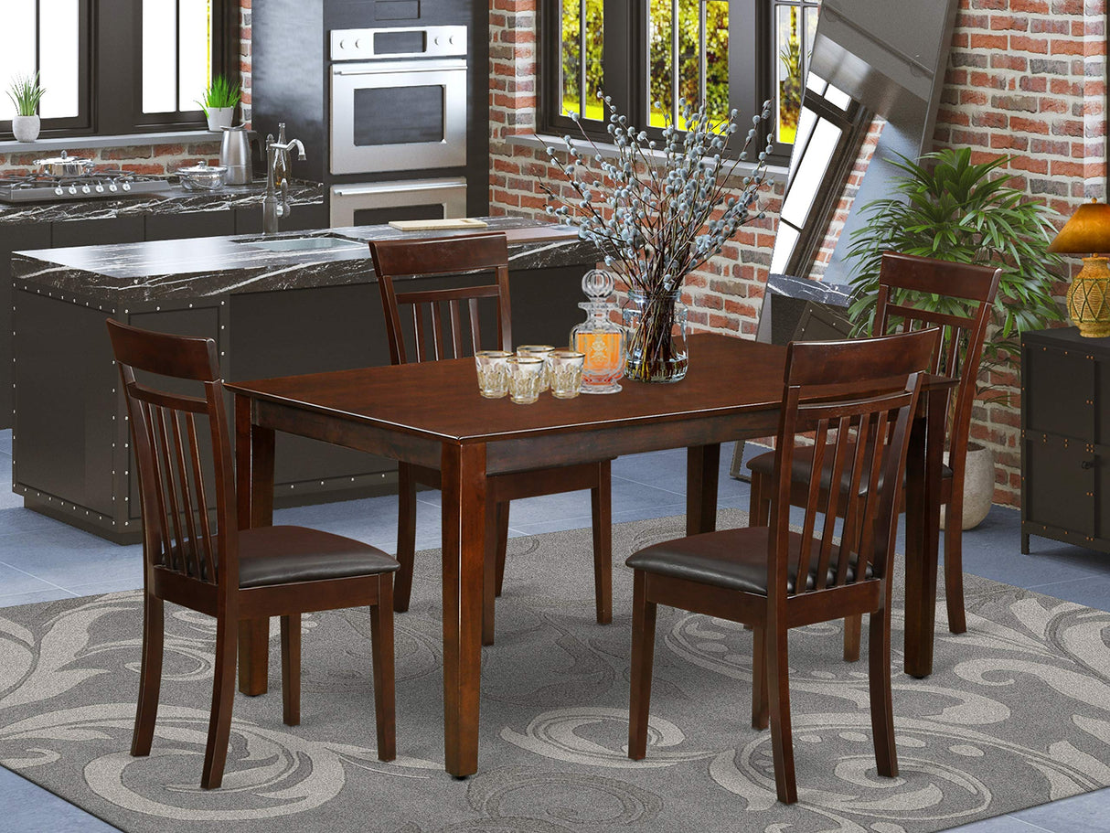 East West Furniture CAP5S-MAH-LC 5 Piece Kitchen Set Includes a Rectangle Table and 4 Faux Leather Dining Room Chairs, 36x60 Inch, Mahogany East West Furniture