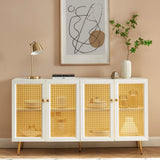 EDYO LIVING 63" Metal Decorative Sideboard Buffet Cabinet with LED Light, White Credenza Storage Cabinet, Wood Accent Cabinet with 4 Doors for Living Room EDYO LIVING