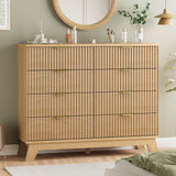 Fluted Dresser for Bedroom with 8 Drawers, 48" Wide Modern Chest of Drawers with Metal Handle, Wooden Dresser TV Stand, Wood Closet Clothes Storage Organizer for Living Room, Hallway, Natural Oak Xixini