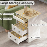 LIKIMIO Night Stand, Modern Bedside Table with 3 Drawers, Open Shelf, End Table with Pull-Out Tray, Wood SideTable, White LIKIMIO