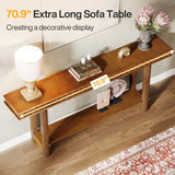 Tribesigns 70.9-Inch Solid Wood Extra Long Console Table, Wood Sofa Table Behind Couch Narrow Long, 2-Tier Entryway Accent Table with Storage for Living Room, Hallway, Entrance, Foyer, Rustic Brown Tribesigns
