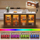 Homiflex Kitchen Island with Storage, 57" W Large Island Table with Seating/LED Light for Dining Room, Kitchen Carts on Wheels Breakfast Bar Table w/Power Outlet, Walnut Homiflex