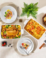 MALACASA 4.4 QT Baking Dish, 9x13 Large Casserole Dish for Oven, Ceramic Baking Pan, Rectangular Lasagna Pan Deep with Handles for Baking, Durable Microwave Oven Safe, White, Series BAKE-BAKE MALACASA