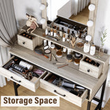RoyalCraft Vanity, Makeup Vanity Desk with 3 Color Dimmable Lighted Hollywood Mirror, Grey Vanity with 4 Drawers, Large Dressing Table for Women RoyalCraft