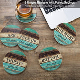Ceramic Coasters for Drinks Absorbent, Esur Rustic Farmhouse Stone Coaster Set of 6 with Metal Holder for Wooden Table Protection, Funny Style for Bar Home Decor, Housewarming Gift esur