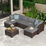 Gizoon 7 Pieces Outdoor Patio Furniture Set, All-Weather PE Rattan Wicker Sectional Sofa Seating with Waterproof Cushions and Coffee Table, Outdoor Conversation Set for Garden, Backyard, Balcony Gizoon