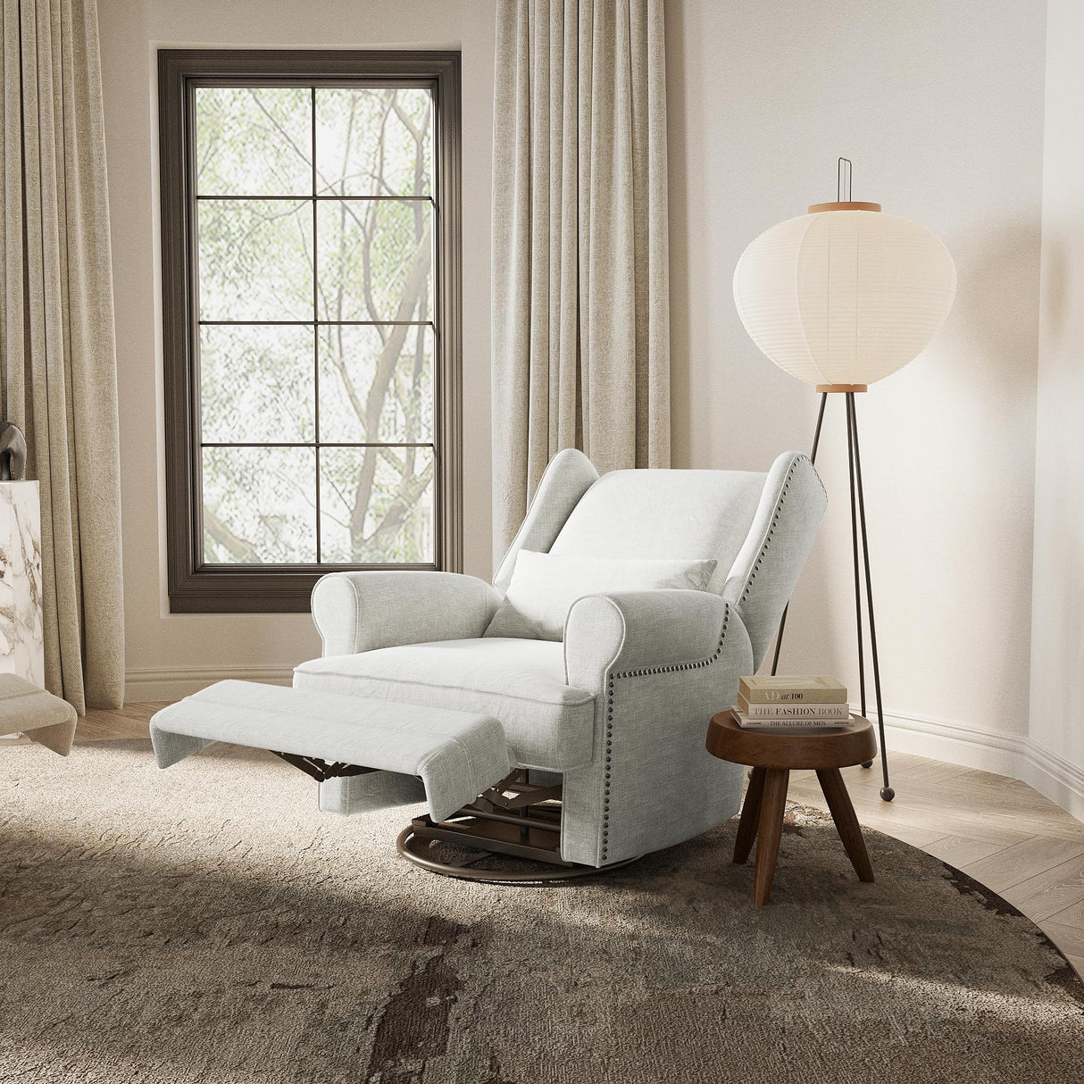 RoyalCraft Swivel Recliner Chair with Extra Large Footrest, Comfy Upholstered Glider Rocking Chair for Living Room, Bedroom and Office, Off White RoyalCraft