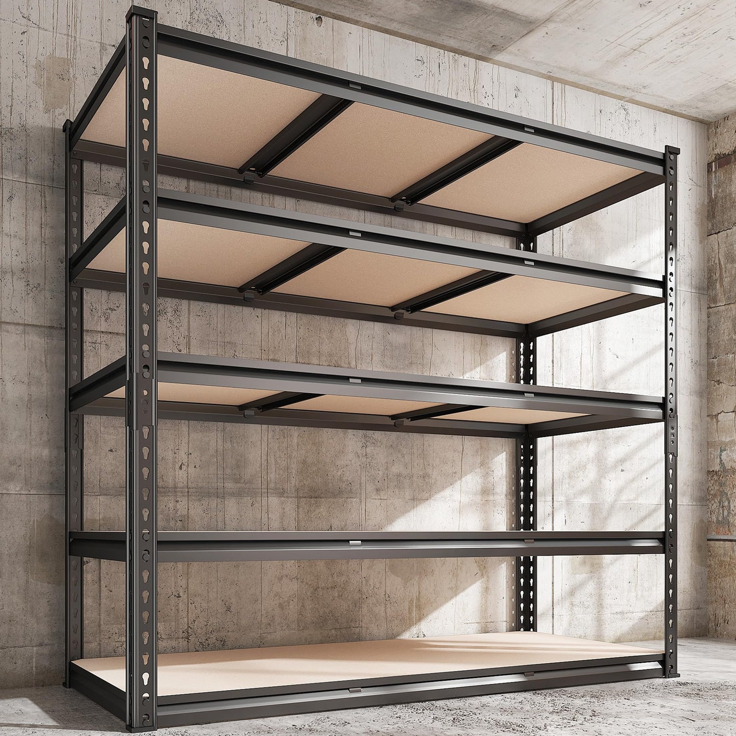 REIBII 48" W Garage Shelving, 3000LBS Storage Shelves Heavy Duty Shelving, 72" H Adjustable Metal Shelves for 5 Tier Garage Shelves Storage Rack Sturdy Industrial Shelving Unit, 72" H x 48" W x 18" D