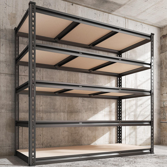 REIBII 48" W Garage Shelving, 3000LBS Storage Shelves Heavy Duty Shelving, 72" H Adjustable Metal Shelves for 5 Tier Garage Shelves Storage Rack Sturdy Industrial Shelving Unit, 72" H x 48" W x 18" D