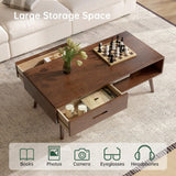 Vadisun 100% Solid Wood Coffee Table with Storage, Mid Century Modern Coffee Tables for Living Room, 39.37" W Coffee Table with 2 Drawers for Home (Oak Walnut Colour) Vadisun