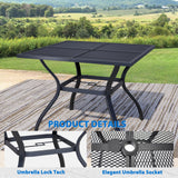 Seekverse 5-Piece Outdoor Dining Set, Square Metal Table with 4 Black Chairs, Black Patio Table with Umbrella Hole for Garden, Yard, Patio Seekverse