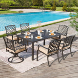 Domi 7 Pieces Patio Dining Sets All-Weather Metal Outdoor Modern Dining Sets with Table for Lawn Garden Backyard Deck with Cushions-Beige domi outdoor living