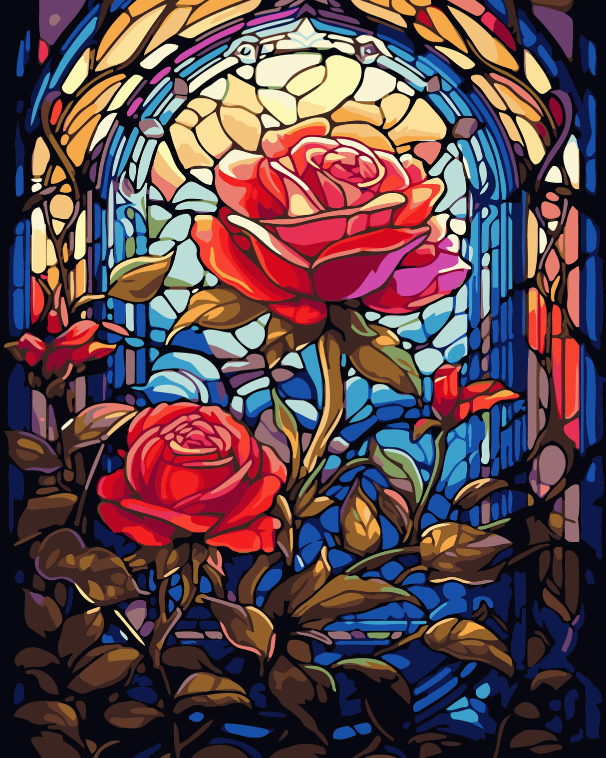 TOCARE Stained Glass Paint by Numbers kit for Adults Beginner Red Rose Paint by Number Canvas, Simple Oil Painting Paint by Numbers for Adults Flowers 16x20inch TOCARE