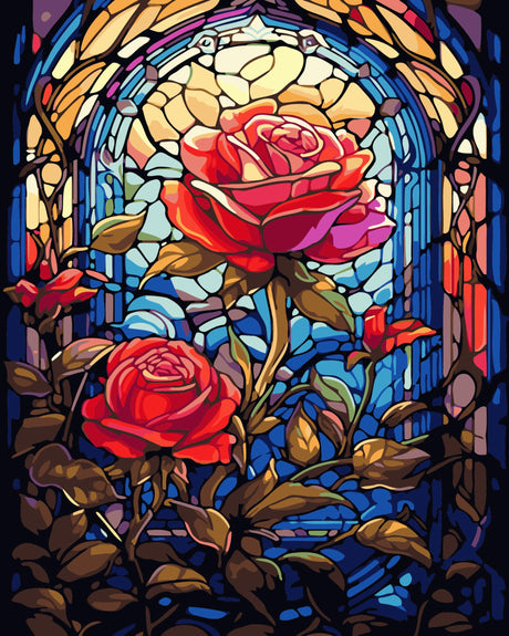 TOCARE Stained Glass Paint by Numbers kit for Adults Beginner Red Rose Paint by Number Canvas, Simple Oil Painting Paint by Numbers for Adults Flowers 16x20inch TOCARE