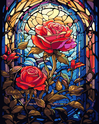 TOCARE Stained Glass Paint by Numbers kit for Adults Beginner Red Rose Paint by Number Canvas, Simple Oil Painting Paint by Numbers for Adults Flowers 16x20inch