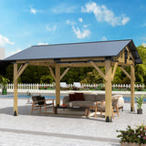 Raysfung 11' x 13' Wood Gazebo, Outdoor Hardtop Gazebo with Galvanized Steel Roof, Cedar Wooden Frame Gazebo for Garden, Patio, Deck Raysfung