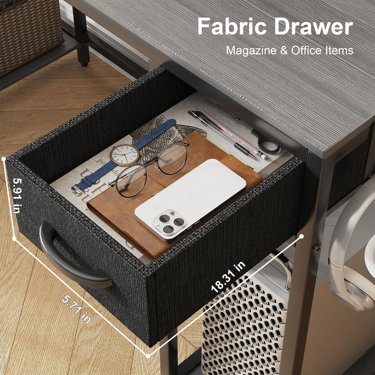 Eivanet 47 Inch L Shaped Desk Gaming Desk with LED Strip & Power Outlet, Reversible L-Shaped Computer Desk with Storage Shelf & Drawer, Corner Desk with Hook & Monitor Stands, Home Office Desk Eivanet