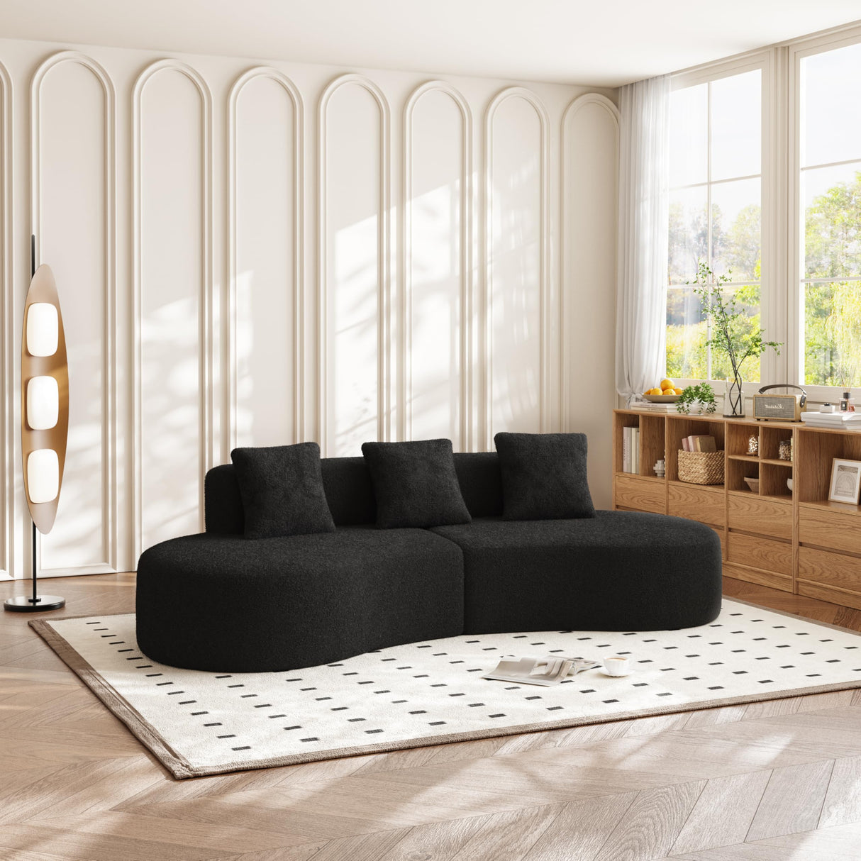 RAVADOEN 109" Curved Couch, Raindrop Velvet Fabric Modern 5 Seater Curved Shaped Sectional Sofa for Living Room, Bedroom, Office, No Assembly RAVADOEN