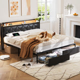 Ailisite King Size Upholstered Bed Frame with LED Headboard, Storage Drawers & Charging Station Ailisite