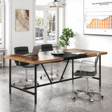 Tribesigns 6FT Conference Table, 70.8" W x 35.4" D Meeting Table Conference Room Tables with Pipe Metal Frame, Rectangle Training Seminar Table Computer Desk for Home Office, Brown Tribesigns