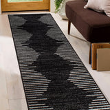 Rugshop Bohemian Stripe Stain Resistant High Traffic Living Room Kitchen Bedroom Dining Home Office Runner Rug 2'x7' Black Rugshop
