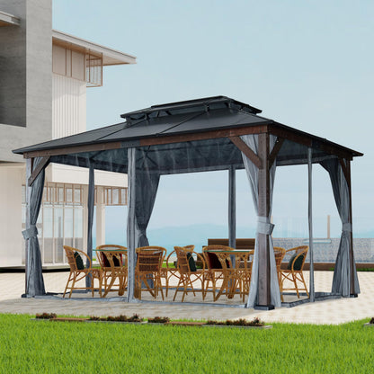 Zolyndo 10x13ft Cedar Wood Outdoor Hardtop Gazebo with Mosquito Nettings and Curtains, Solid Wooden Framed Gazebo with 2-Tier Waterproof Polycarbonate Roof for Patio, Backyard, Deck and Lawns - WoodArtSupply