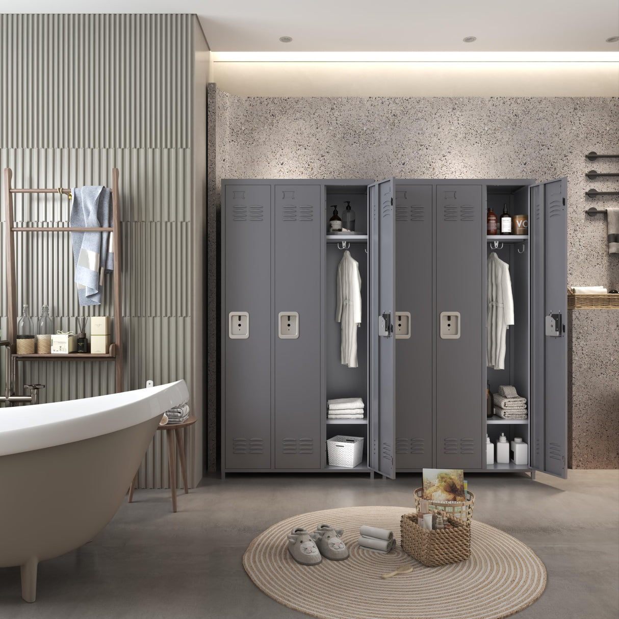 IKIMI Metal Locker 3 Doors Storage Lockers for Employee,72" Tall Locker with Shelves and Hooks Steel Sports Locker for Office School Office Gym Home Garage IKIMI