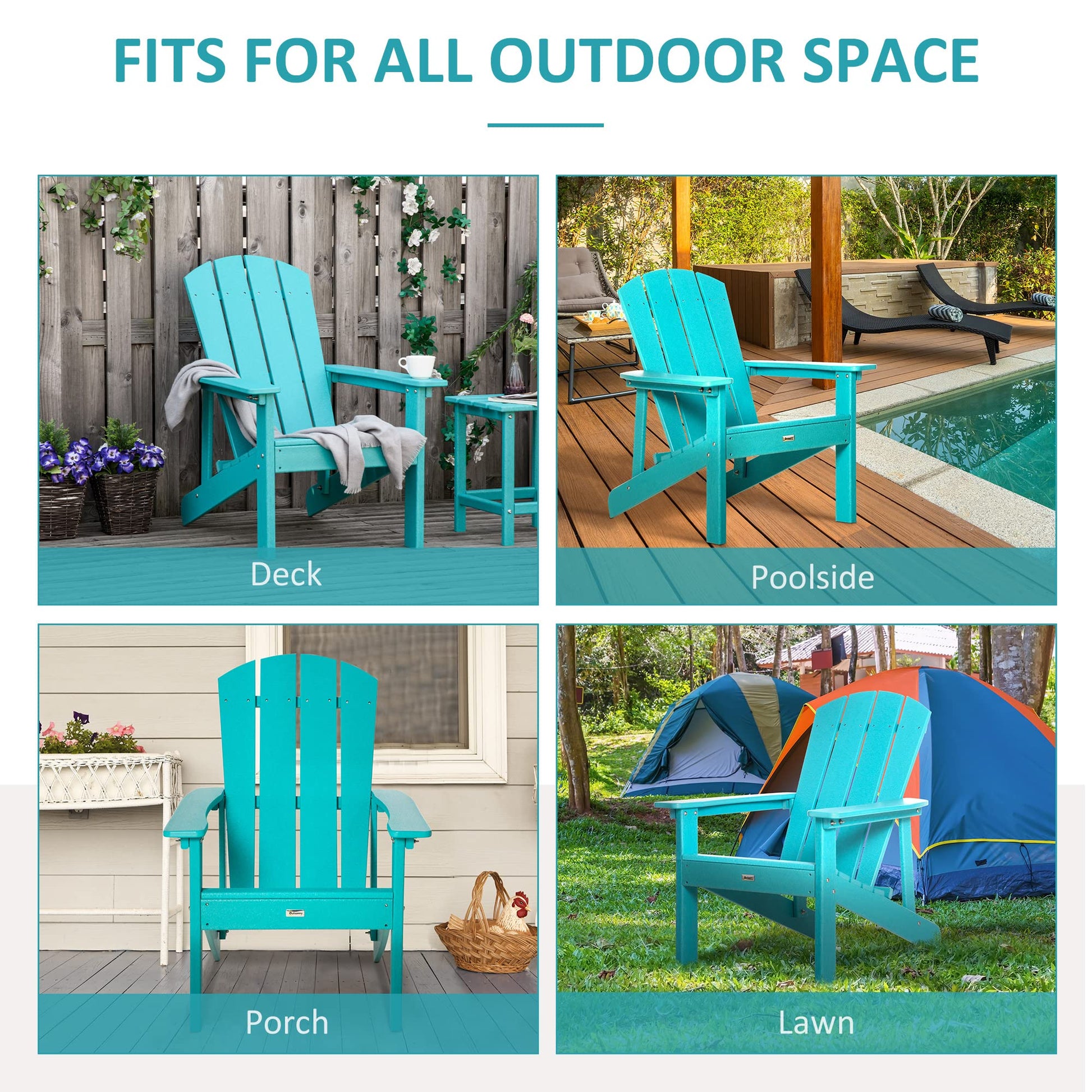 Outsunny Adirondack Chair, HDPE Fire Pit Chair, Weather Resistant Outdoor Chair for Patio, Garden, Backyard, Lawn, Turquoise - WoodArtSupply