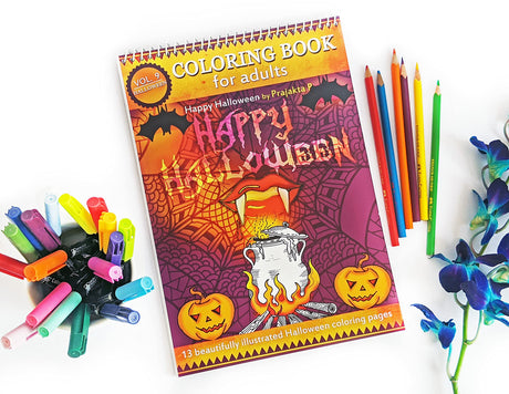 Happy Halloween Coloring Book for Adults – Volume 09 by Prajakta P | Premium Book | Spiral Bound | Stress Relieving Fun Patterns | DIY Kit | Sip and Paint Party | Coloring for All WoodArtSupply