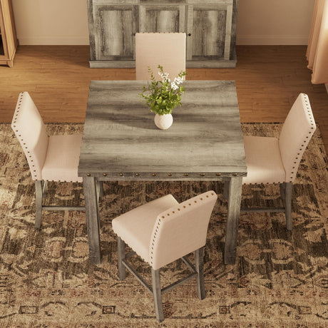 Farati 42 inch Counter Height Dining Table for 4-6 People, Farmhouse Dining Table with Rubberwood Leg, Rustic Square Bar Table for Dining Room, Kitchen Island Farati