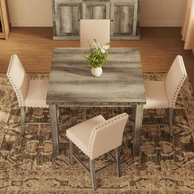 Farati 42 inch Counter Height Dining Table for 4-6 People, Farmhouse Dining Table with Rubberwood Leg, Rustic Square Bar Table for Dining Room, Kitchen Island