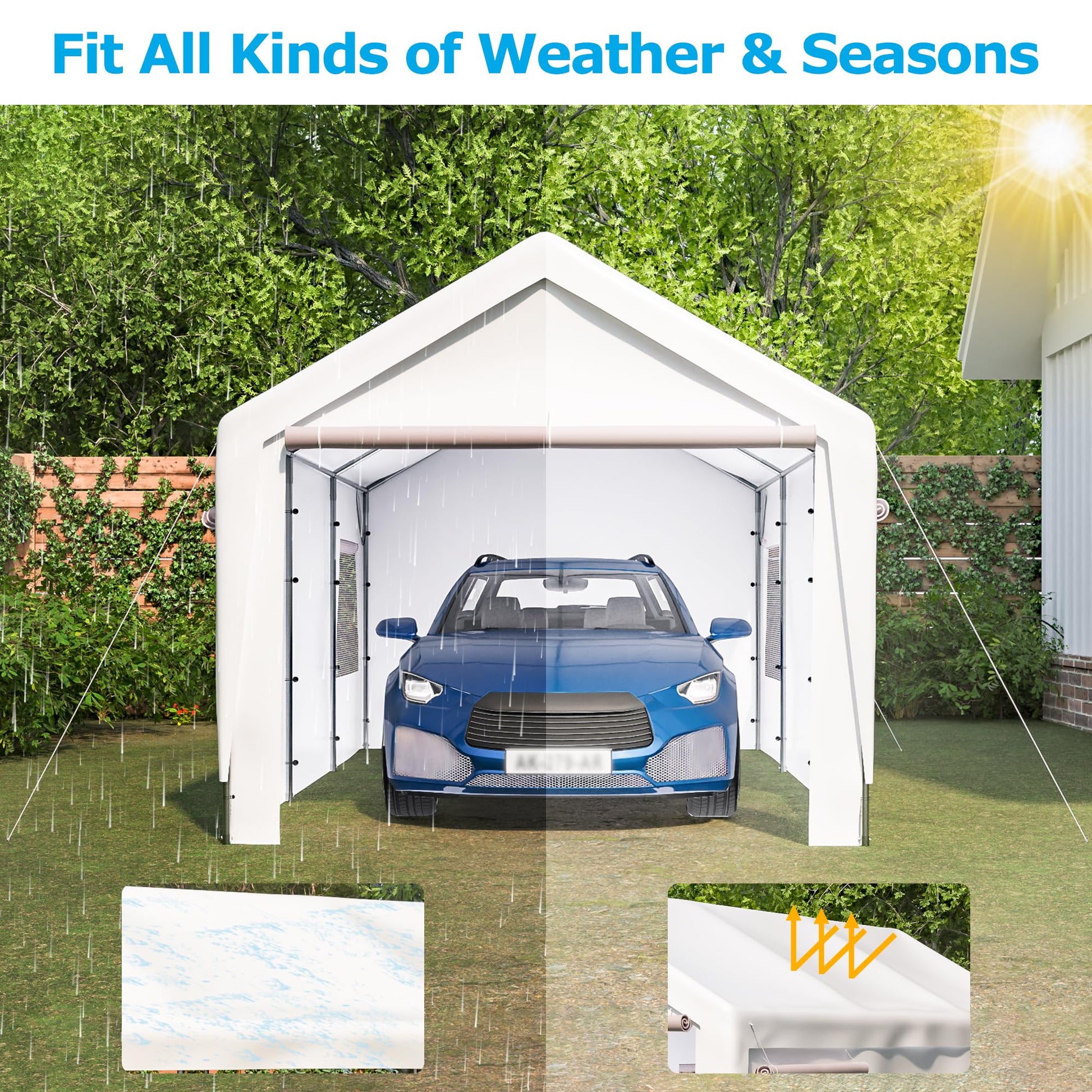 CuisinSmart Outdoor Carport 10x20ft Heavy Duty Canopy Storage Shed,Portable Garage Party Tent,Portable Garage with Removable Sidewalls & Doors All-Season Tarp for Car,Truck,Party White - WoodArtSupply