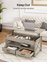 Evajoy Lift Top Coffee Table, Modern Coffee Table with 2 Storage Drawers and Hidden Compartment, X-Shape Wood Support, Center Table with Lift Tabletop for Living Room, Office,Grey,16.9''x41.3''x18.1'' Evajoy
