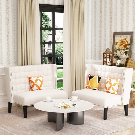 46" Small Modern Loveseat Settee Sofa 2-Seat Sofa Couch Tufted Love Seat Dining Bench with Nail Head Trim Back Banquette Sofas for Living Room Small Space Entryway Hallway,White Tongli