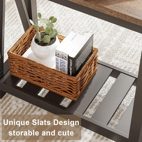 ChooChoo Farmhouse End Table, Rustic Vintage Narrow End Side Table with Storage Shelf for Small Spaces, Nightstand Sofa Table for Living Room, Bedroom Black ChooChoo