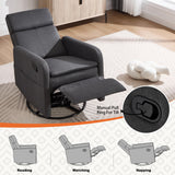 Ketaiyou Swivel Rocking Recliner Chair for Adults, Rocker Nursery Glider Chair for Living Room Bedroom, Upholstered Fabric Reclining Single Sofa Chair(Grey) Ketaiyou