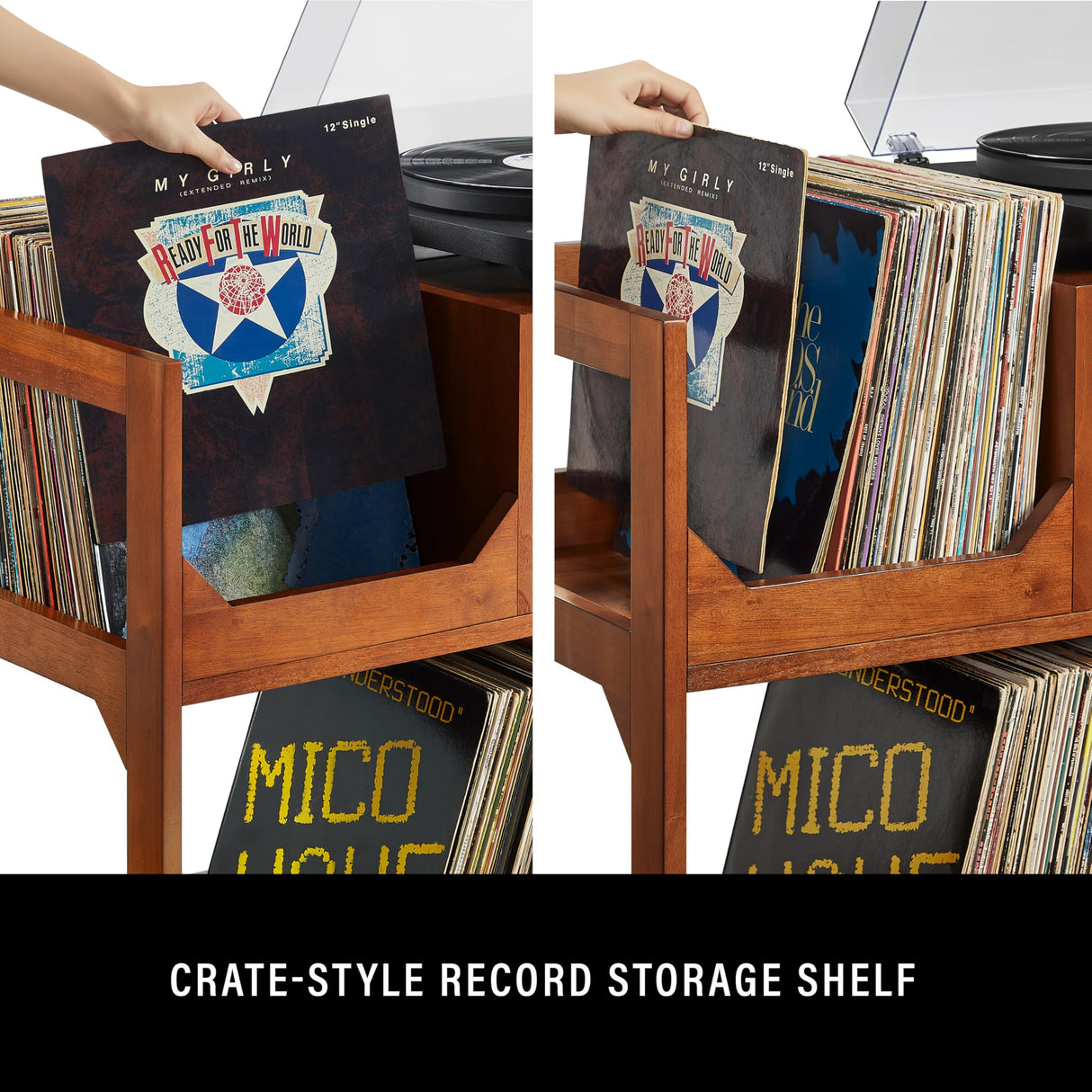 Crosley Furniture Asheville Mid-Century Modern Media Console Record Player Stand, Storage for Vinyl Records, Walnut, Medium Crosley Furniture