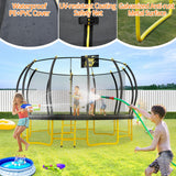 16FT Pumpkin Trampoline with Enclosure Net,Recreational Trampolines for Adults with Jump Game and Galvanized Steel Frame,Outdoor Trampoline with Ladder,Straight Poles Backyard Fun,Black+Yellow TRIPLE TREE