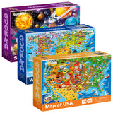 QUOKKA 300 Piece Floor Puzzles for Kids Ages 10-12 - 3X Set Floor Jigsaw Puzzles Large Pieces - Learning Space USA and World Maps - Gift Game for Adults Family Boys and Girls 8-10 Year Olds QUOKKA