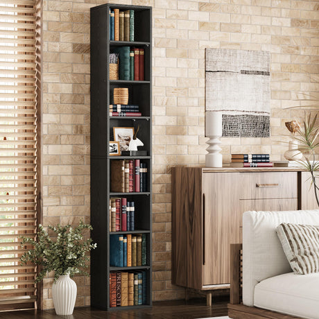 IRONCK Tall Narrow Bookshelf 8 Tiers, Compact Corner Bookcase, Easy to Match for Living Room, Office, Study, Bedroom, Vintage Black IRONCK