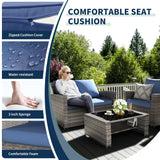 VONZOY Wicker Patio Furniture Set, 4 Piece Outdoor Sectional Sofa Sets, Gray PE Rattan Patio Conversation Set for Balcony, Porch, Navy VONZOY