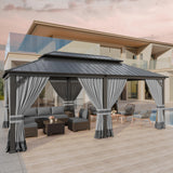 Kurapika 12' x 20' Hardtop Gazebo, Outdoor Metal Gazebo with Galvanized Steel Double Roof Canopy, Curtain and Netting, Aluminum Permanent Pavilion Gazebo for Patio, Backyard, Lawn, Grey Kurapika
